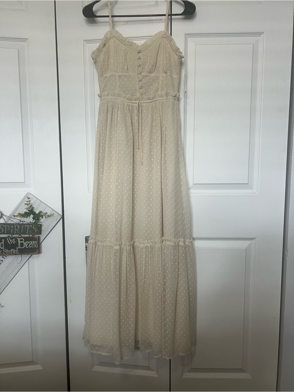 Patrons of Peace Cream Polka Dot Tiered Maxi Sundress